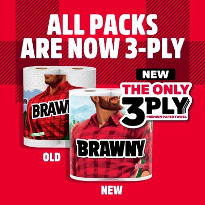 Brawny Tear-A-Square Paper Towels, 3-ply, 76 Sheets/Roll, 8 Rolls/Pack (446005)