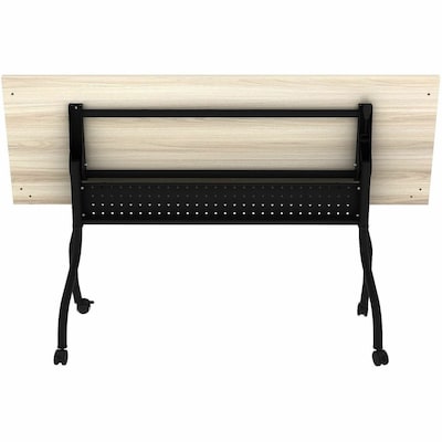 Lorell 72W x 23.6D Foldable Flip-Up Training Table, Melamine, With Wheels, Modern Elm/Black (LLR66375)
