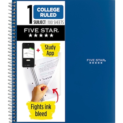 Five Star 1-Subject Notebooks, 8.5 x 11, College Ruled, 100 Sheets (06206/08076)