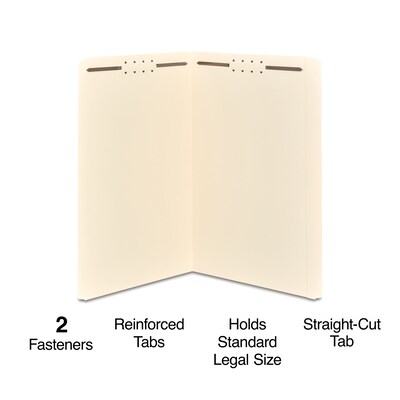 Quill Brand® Heavy-Duty Reinforced Straight Cut 2-Fastener File Folders, Legal, Manila, 50/Box (737523)