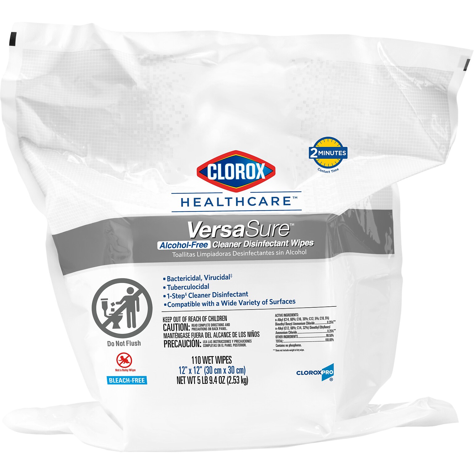 Clorox Healthcare VersaSure Cleaner Disinfectant Wipes Refill, 110 Wipes/Container (31761)
