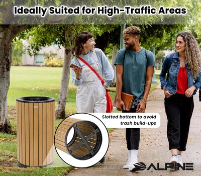 Alpine Industries Steel Outdoor Trash Can with Open Lid, 32 Gallon, Cedar (ALP4400-01-CD)