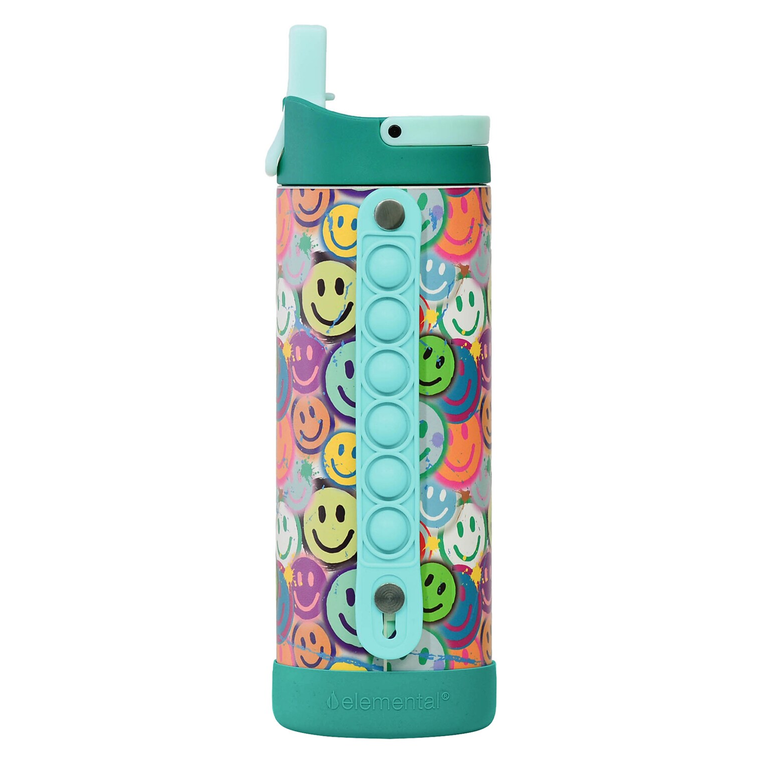Elemental Iconic Pop Stainless Steel Triple Wall Insulated Water Bottle, 14 oz., Graffiti Smile (EMLEB14SM31P)