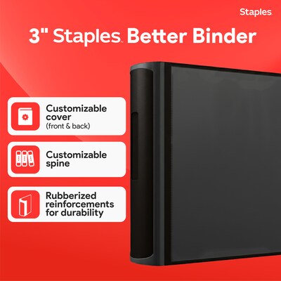 Staples 3 3-Ring Better Binder, D-Ring, Black (ST55888-CC)