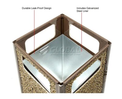 Global Industrial Stone Panel Trash Weather Urn, 12 Gallon Capacity, 13-1/2"W x 13-1/2"D x 35"H, Brown (239576BN)