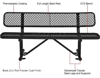 Global Industrial 6' Outdoor Steel Bench w/ Backrest, Expanded Metal, Black (277154BK)