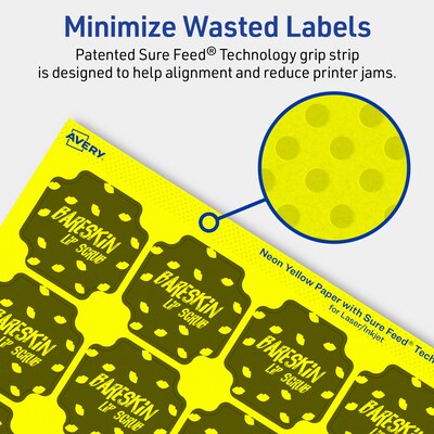 Avery Square Scalloped Laser/Inkjet Multipurpose Labels, 1-5/8" x 1-5/8", Neon Yellow (800/Box)