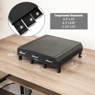 Mind Reader Monitor Stand and Desktop Organizer with 3 Storage Drawers, Black  (MONSTA3D-BLK)