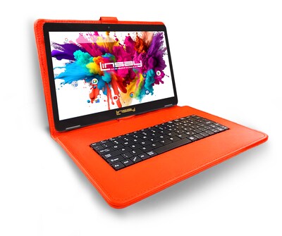 Linsay Octa Core 10.1" Tablet, 4GB RAM, 128GB Storage, Android 13, Bundled with Red Style Keyboard and Stylus Pen