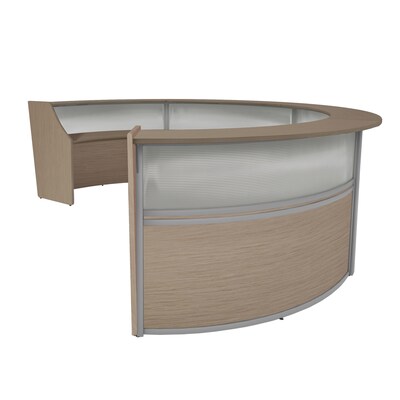 Regency Marque 142"W Curved Plexi Four-Unit Reception Desk Workstation, Noble Oak (77314NO)