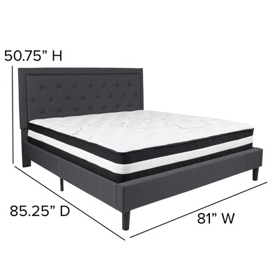 Flash Furniture Roxbury Tufted Upholstered Platform Bed in Dark Gray Fabric with Pocket Spring Mattress, King (SLBM32)