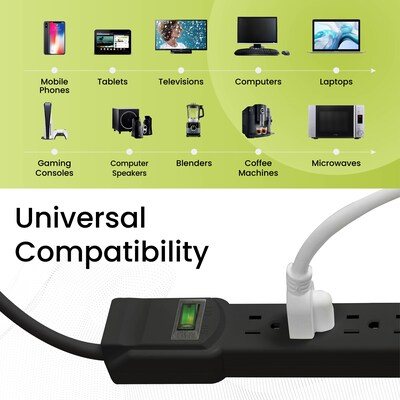 GoGreen Power 6 Outlet Surge Protectors, 6' Cord, Black (GG-16106MSBK)