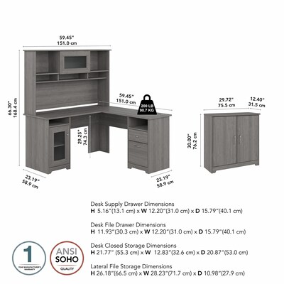 Bush Furniture Cabot 60"W L Shaped Computer Desk with Hutch and Small Storage Cabinet, Modern Gray (CAB016MG)