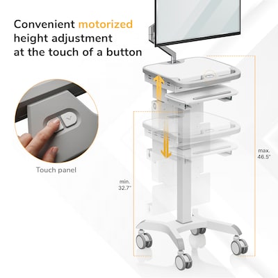 Mount-It! MedHub Powered Height-Adjustable Medical Cart with Monitor Arm, Scanner & Wipes Holders, White/Gray (MI-16065)