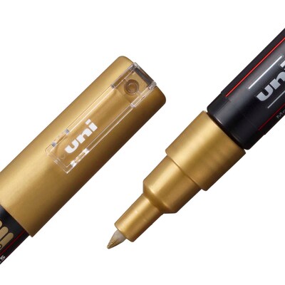 POSCA PC-1M Water Based Paint Marker, Extra Fine Bullet Tip, Gold, 3/Pack (UBCPC1MGOLD-3)