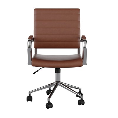 Martha Stewart Piper Faux Leather Swivel Office Chair, Saddle Brown/Polished Nickel (CH2209212BR)