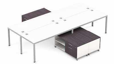 Boss Office Products Simple System 60W Desk with Storage Cabinet, White, 4/Set (SGSD017-201-WT)
