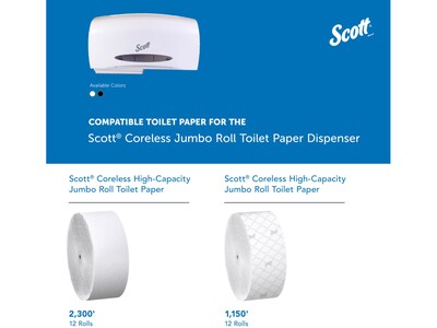 Scott Essential Coreless Twin Jumbo Roll Toilet Paper Dispenser, White (09609)