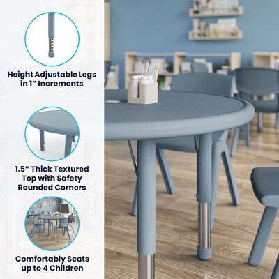 Flash Furniture Wren 33" Round Activity Table, Height Adjustable, Dusty Blue (YUYCX072RDTBDTB)