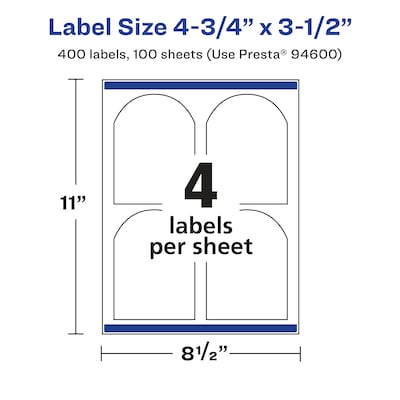 Avery Laser/Inkjet Decorative Edge Waterproof Multipurpose Labels, 3.5"  x 4.75", White, 400/Box (94600)