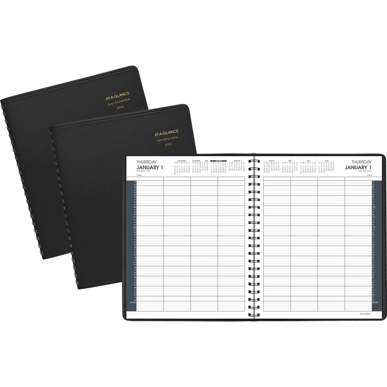 2026 AT-A-GLANCE 8.5 x 11 Calendar Year Daily Appointment Book, Faux Leather Cover, Black, 2/Set (70-212-05-26)