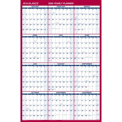 2026 AT-A-GLANCE 36" x 24" Yearly Dry Erase Wall Calendar, Reversible, White/Red (PM26-28-26)