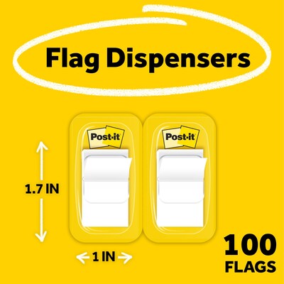 Post-it® Flags, 1" Wide, White, 2 Pads of 50, 100 Flags/Pack (680-WE2)