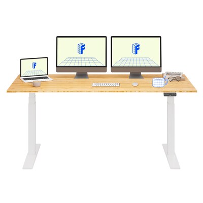 FlexiSpot E7 Commercial 72W Electric Adjustable Standing Desk, Bamboo/White (E7WCOM7230-LBZB)