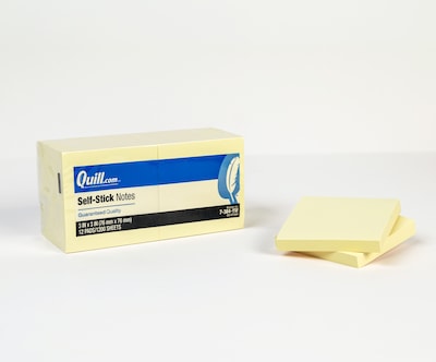 Quill Brand® Sticky Notes, 3" x 3", Yellow, 100 Sheets/Pad, 12 Pads/Pack (7384YW)