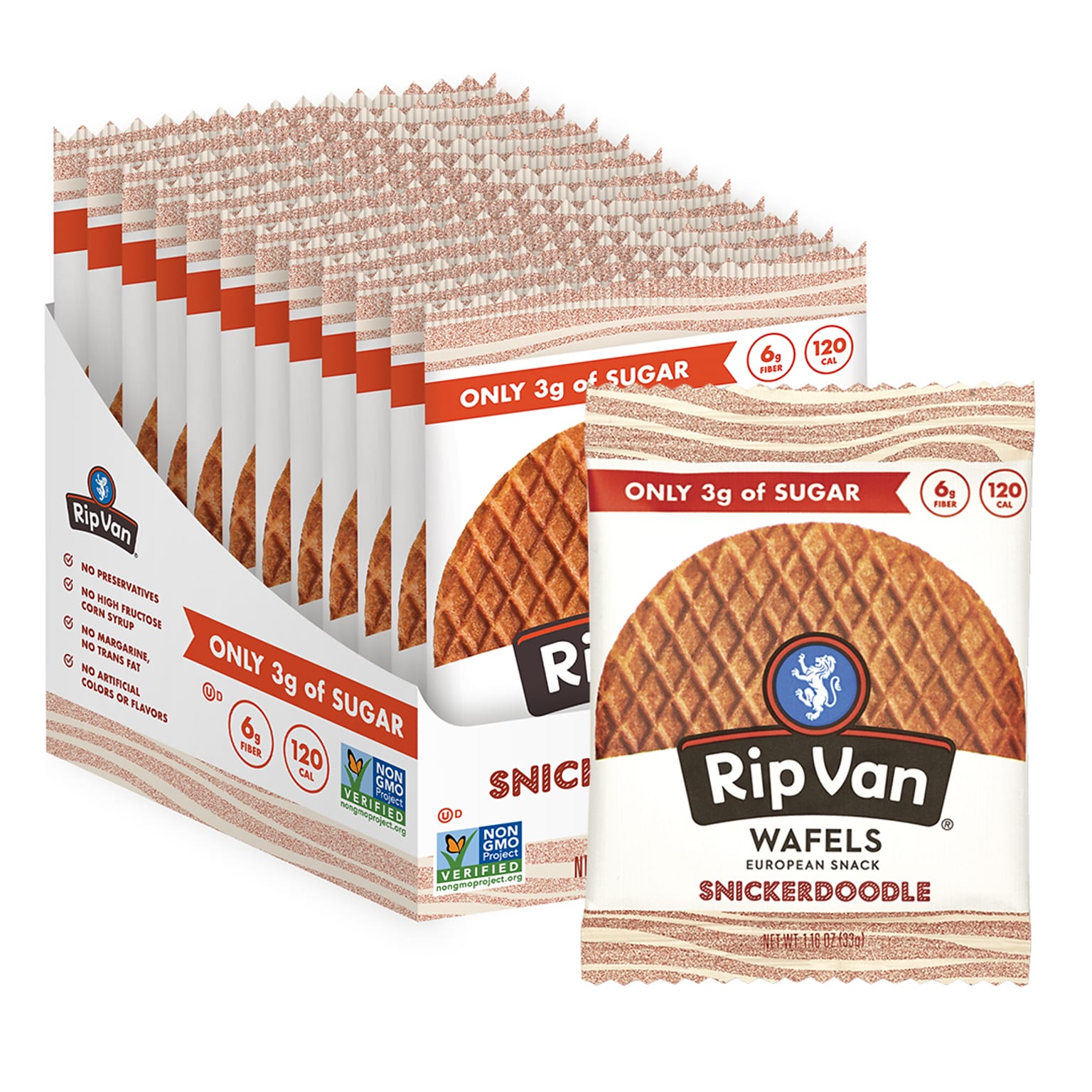 Rip Van Wafels Snickerdoodle Stroopwafels, 1.16 oz., 12 Packs/Box, 12/Box (RVW00377)