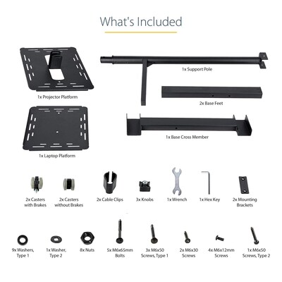 StarTech.com Mobile Projector and Laptop Stand/Cart with Lockable Wheels, Black (ADJPROJCART)