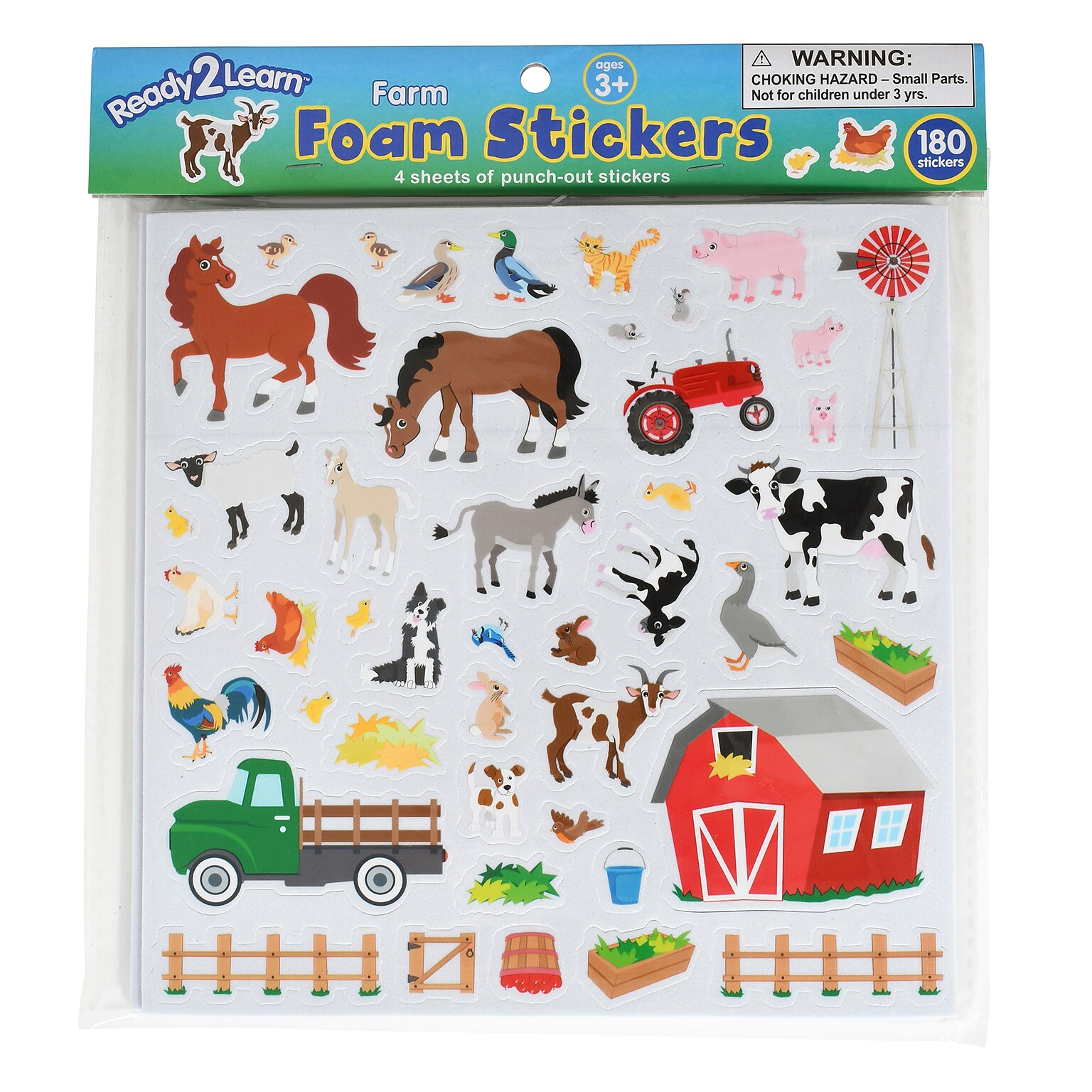 Ready2Learn Foam Farm Stickers, Multicolored, 180/Pack (CE-10120)
