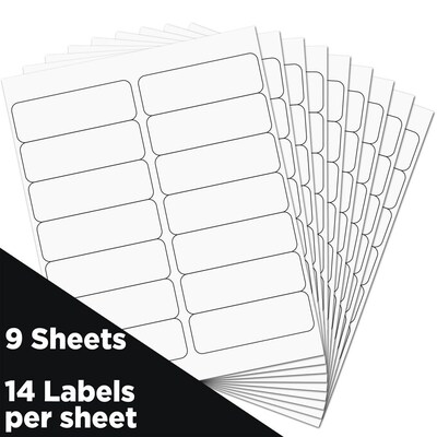 JAM Paper Laser/Inkjet Address Labels, 1 1/3" x 4", White, 14 Labels/Sheet, 9 Sheets/Pack (359330337)