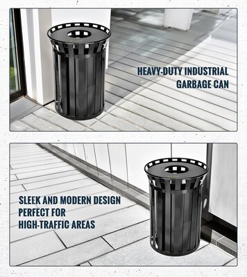 Alpine Industries Metal Trash Can, 38 Gallon, Black (479-38)