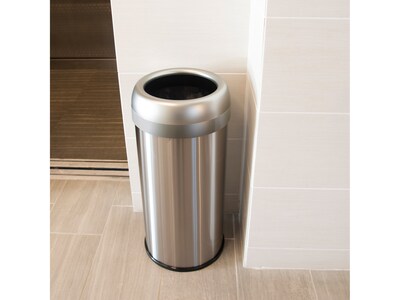 HLS Commercial Stainless Steel Trash Can with Open Lid, 16-Gallon, Silver (HLS16STR)