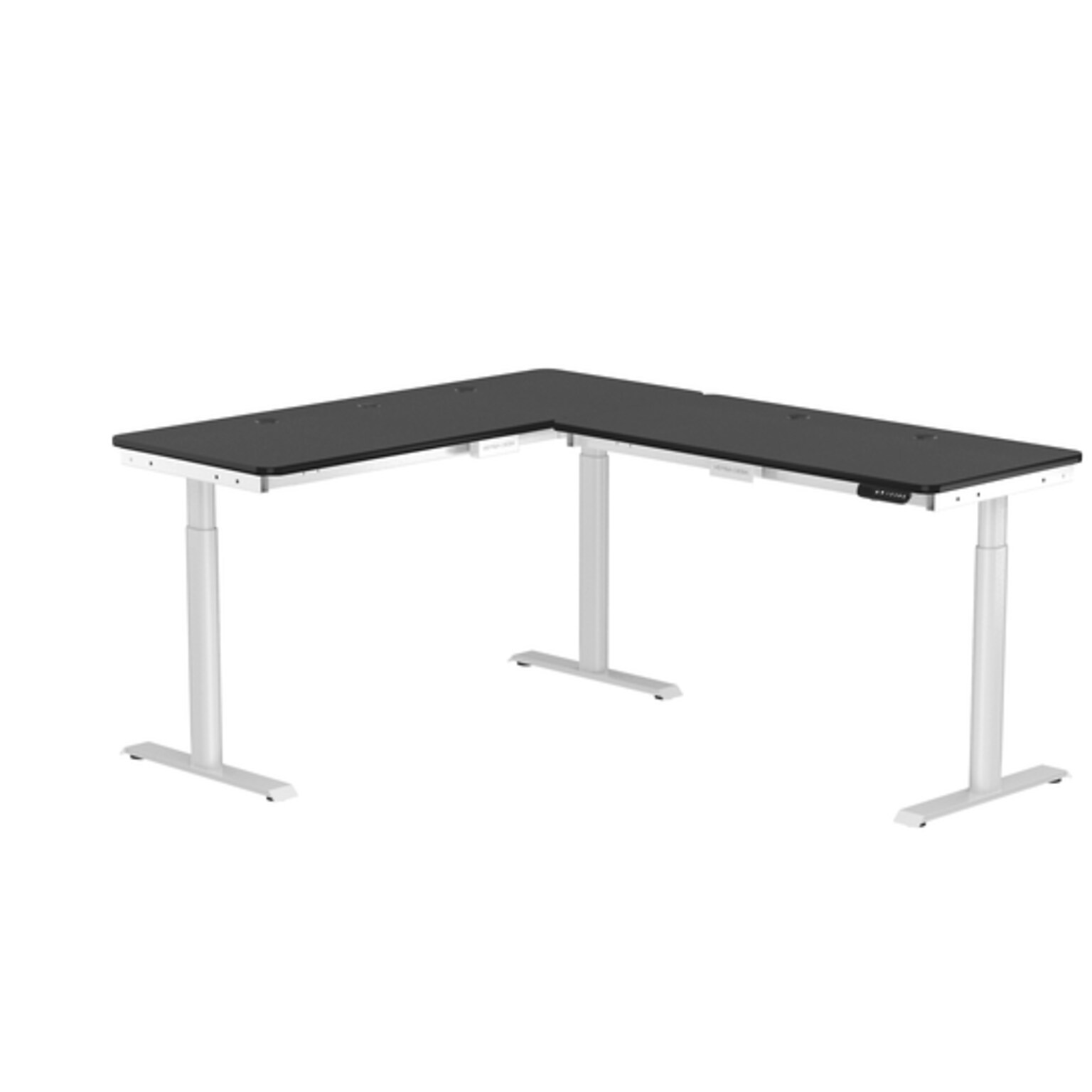 VersaDesk PowerLift 72W Electric L-Shaped Adjustable Standing Desk, Black/White (PLLSD6072-WB-APP)