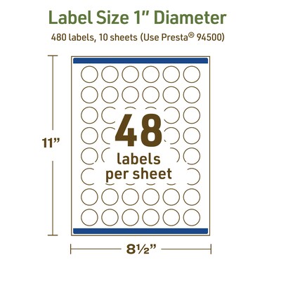 Avery Dissolvable Circle Multipurpose Labels, 1" Dia., Off-white, 480/Pack (94500)