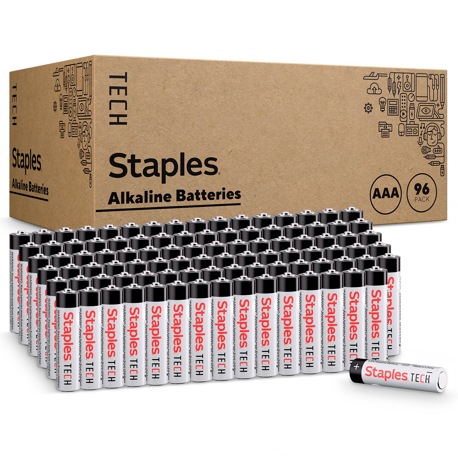 Staples TECH AAA Alkaline Battery, 96 Pack (ST63256-CC)