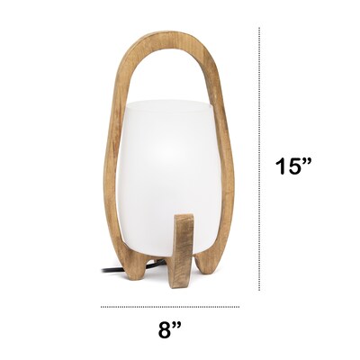 Lalia Home 15" Organix Contemporary Natural Wood Accented Table Desk Lamp, Translucent Glass Shade (LHT-4010-NA)