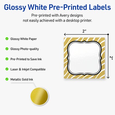 Avery Square Laser/Inkjet Multipurpose Labels, 2 x 2, White, 120/Pack (19479370988)
