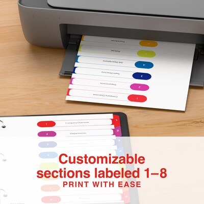 Staples Customizable Numeric Dividers, 1–8 Tabs, Multicolor – 6 Sets