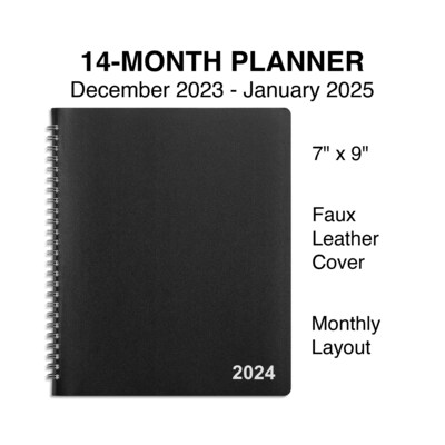 2024 Staples 7 x 9 Monthly Planner, Black (ST52183-24)