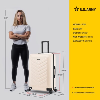 US Army FOX 28" Hardside Suitcase, 4-Wheeled Spinner, TSA Checkpoint Friendly, Sand (USLFOX00L-SAN)