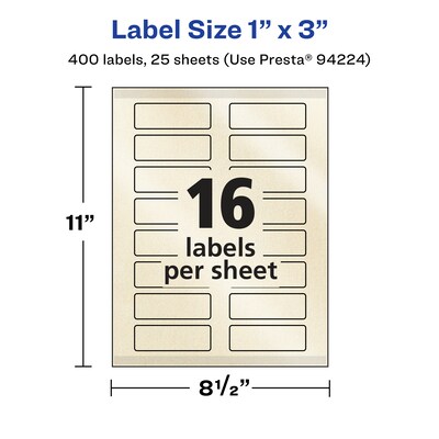Avery Pearlized Ivory Rectangle Multipurpose Labels, 1" x 3", Ivory, 400/Pack (94224)