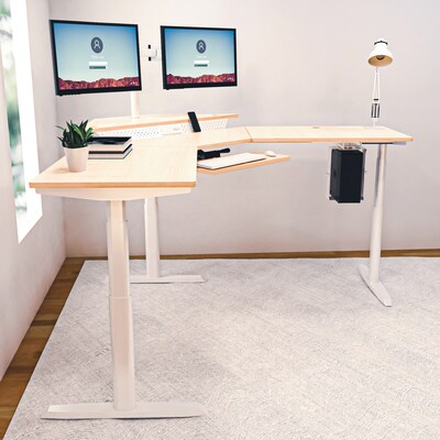 VersaDesk PowerLift 72W Electric Corner Adjustable Standing Desk, Maple/White (PLCSD6072-WM-APP)