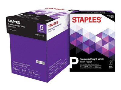 Staples Inkjet Paper – 8.5” x 11” Multipurpose, 24 lbs, 98Bright, 5-Reams/Carton
