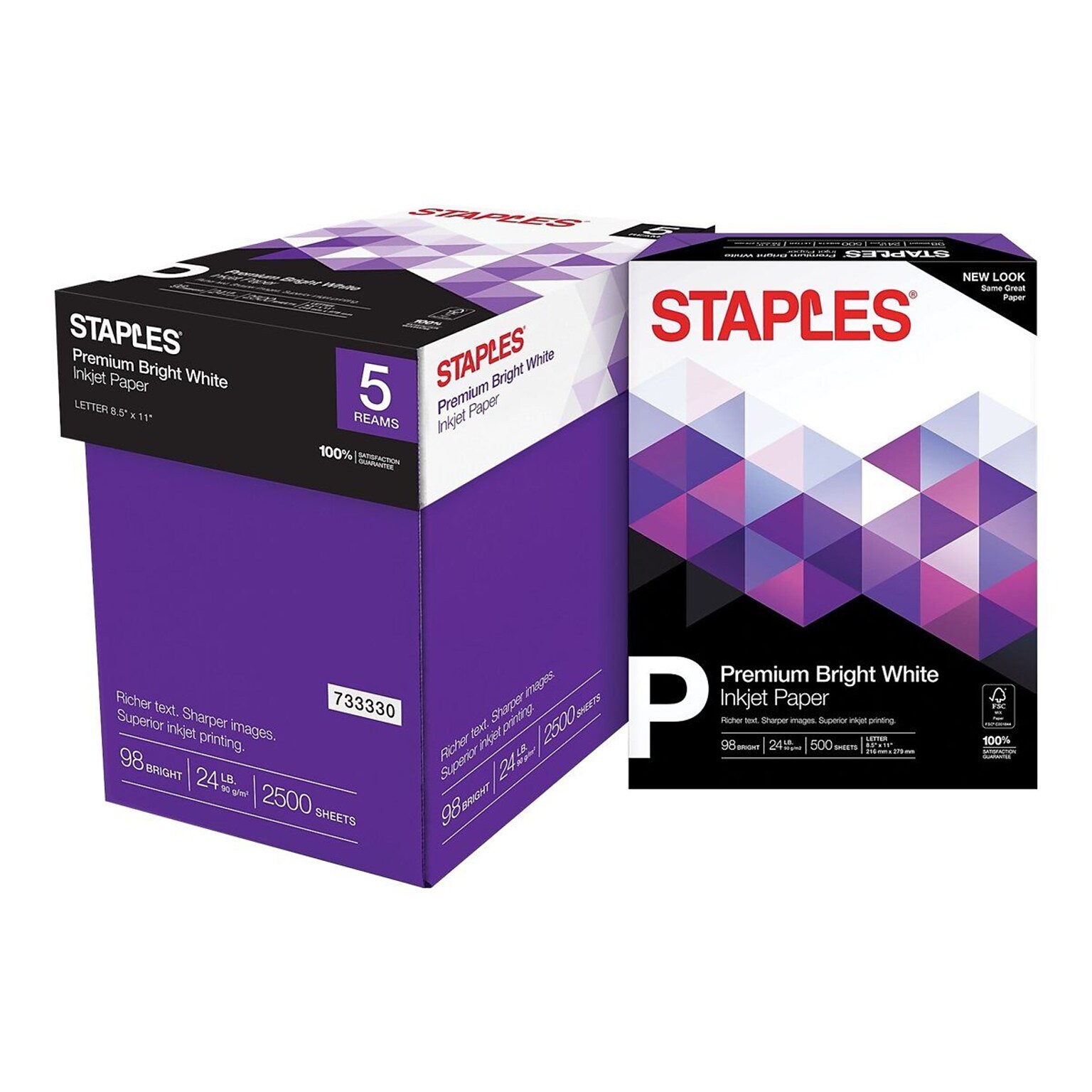 Staples Inkjet Paper – 8.5” x 11” Multipurpose, 24 lbs, 98Bright, 5-Reams/Carton