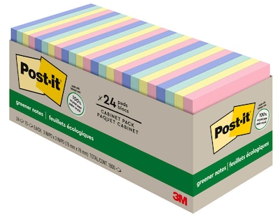 Post-it Greener Notes, 3 x 3 in., 24 Pads, 75 Sheets/Pad, The Original Post-it Note, Sweet Sprinkles