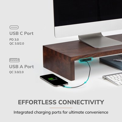 Anji Mountain Mango Wood Monitor Stand with Two USB Ports, Up to 32" Monitor, Walnut (MS-FNG-WAL-P)