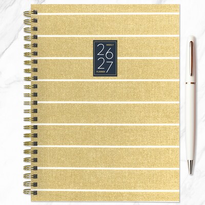 2026-2027 TF Publishing Yellow Linen 6.5" x 8" Academic & Calendar Weekly & Monthly Planner, Gold/White (AY27-9208)